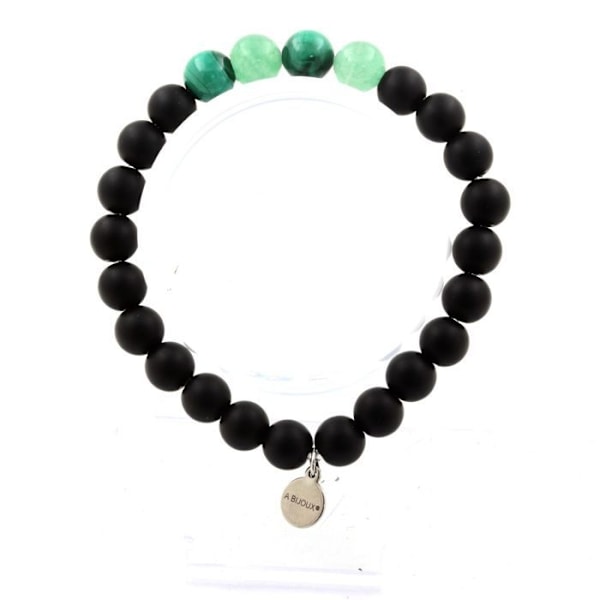 Stenar och mineraler. Kongo Malakit + Aventurin + Mattsvart Onyx Beads Armband 8 mm. Tillverkad i Frankrike. Grön, Svart