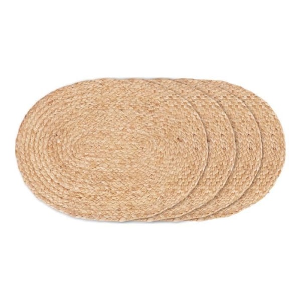 Oval vävd jute bordstablett - House Nordic - 4 delar - Natur - Vit - 45 x 35 cm Natur