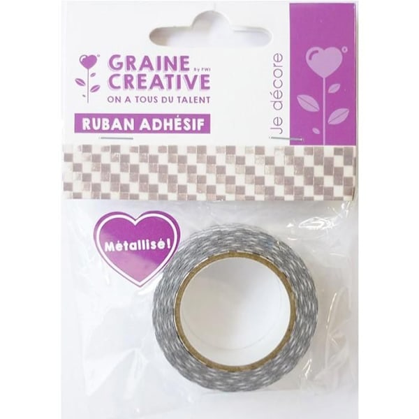 Masking Tape 1,5 cm x 10 m - Damier - sølv Silver