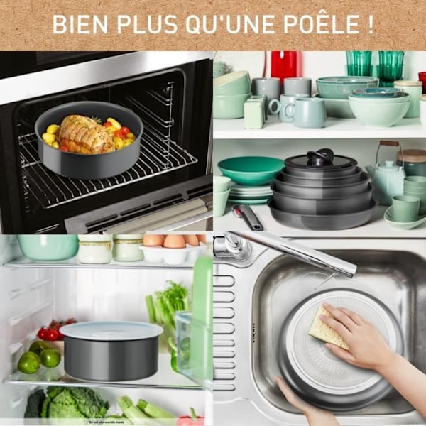 TEFAL INGENIO Renew 5-delt køkkengrejsæt, induktion, non-stick keramik, økodesignet, lavet i Frankrig L2619002 Grå