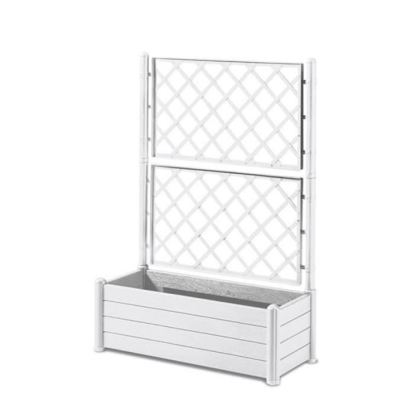 STEFANPLAST Rektangulær blomsterkasse med espalier - Træfinish - 100 x 43 x H 142 cm - 80 L - Hvid Vit