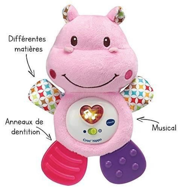 VTECH BABY - Croc'Hippo Rattle - Pink tekstureret plys Rosa flodhästkrok