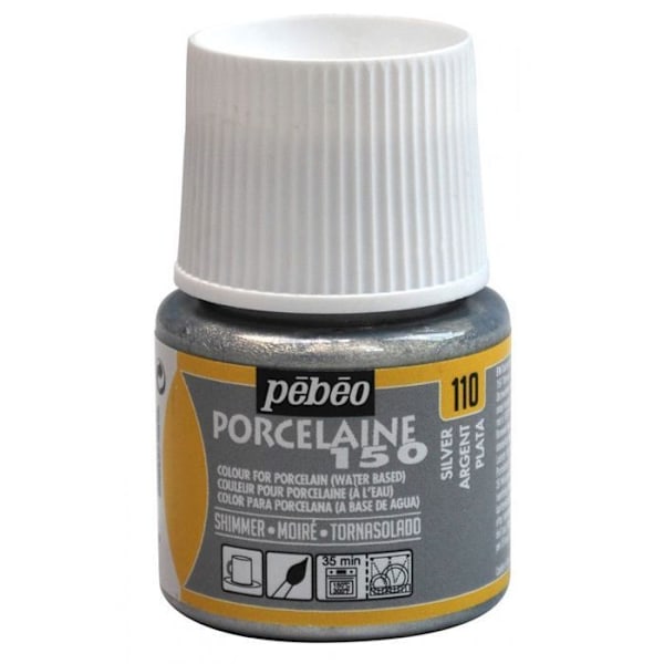 Posliinimaali - Pébéo - 150 - Moiré hopea - 45ml pullo - Kypsennys 150°C Silver