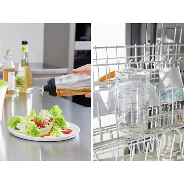 Vinaigrette-sakset Leifheit 3195, 300 ml:n mitta-astiassa varustettu vinaigrettemikseri, tippasuojalla varustettu kaatonokka, 5 reseptiä mukana. klar och svart