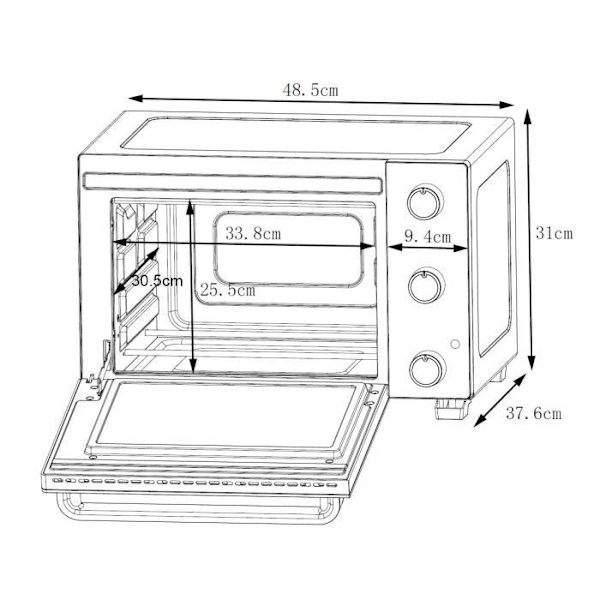 CONTINENTAL EDISON CEMF28B2 elektrisk miniovn - 28L sort - 1500W - Rotisserie, Naturlig konvektion