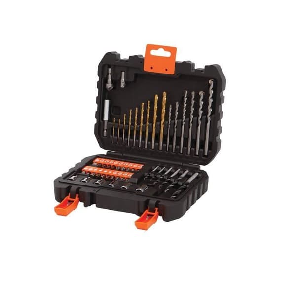 Coffret bor og skru - BLACK+DECKER - A7188-XJ - 50 tilbehørsdele - bor, bits, stikkontakter