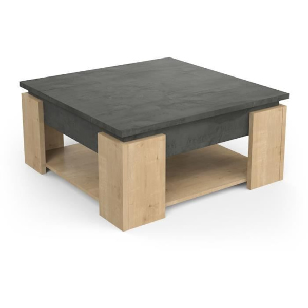 AUSTIN firkantet sofabord - Hamilton og Sidewalk eg indretning - L 80 x D 80 x H 37,2 cm - DEMEYERE Mattsvart och ljust trä