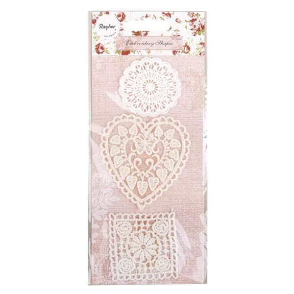 Motiv med blonder - Hjerte-Dekorationer - Assorterede - 5-7,5 cm - 3 stykker - Blandet Blandad
