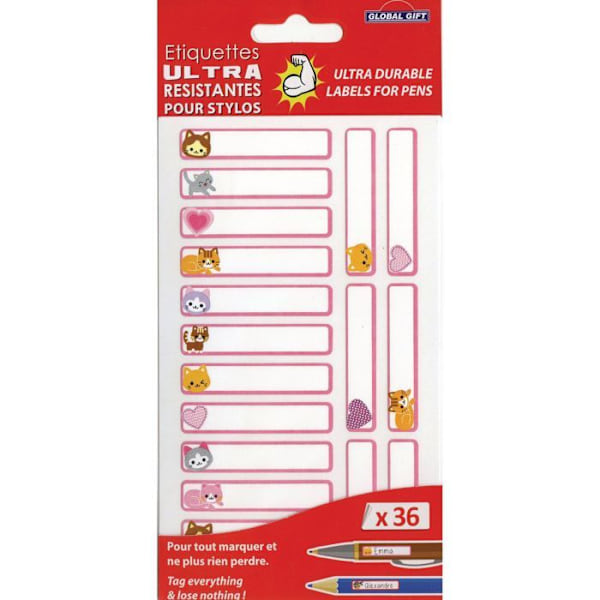 36 laminoitua etikettiä - Pennut - Erittäin kestävä Rosa