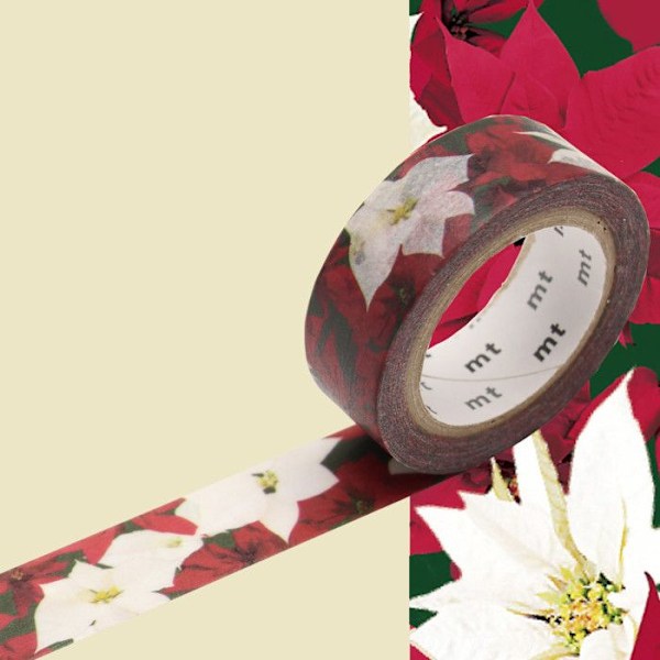 Masking Tape MT 1,5 cm Noel ros av julstjärna - poinsettia Julros - julstjärna - Flerfärgad