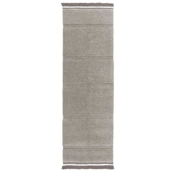 Grå hallmatta i ull, med fransar - 80 x 230 cm