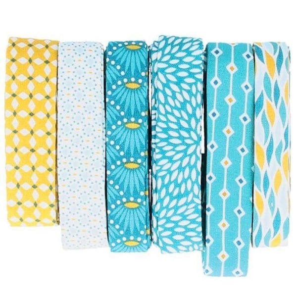 Syning bias binding 3 m x 20 mm - Lyseblå cirkler med blå stiplede linjer Blå