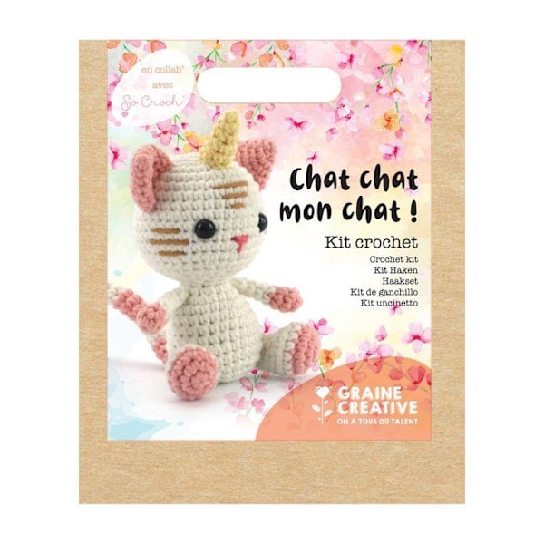 Kit til at hækle kat-unicorn 15 cm - Multifarvet Vit