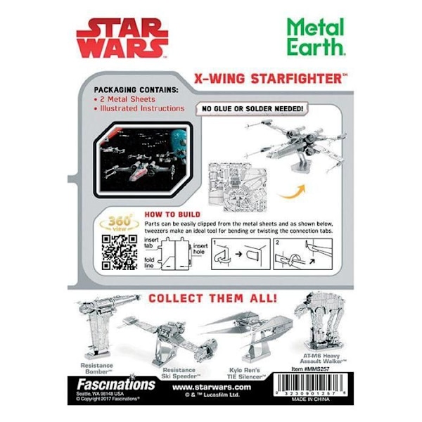 Metalmodel - Star Wars: X-wing rumskib (Star Fighter) - Metal Earth silver-