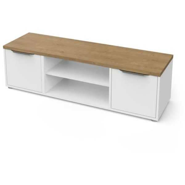 ACCESS TV-kaappi - 2 Ovea + 1 Niche - Hamiltonin tammi ja valkoinen sisustus - P 134,8 x S 39,6 x K 39,1 cm - DEMEYERE Matt vit och ljust trä