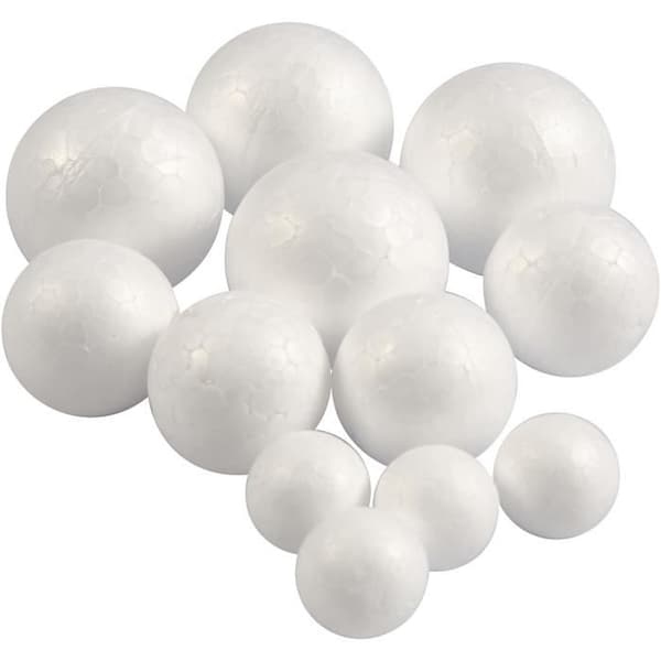 Polystyrenebollar - 3 olika storlekar - 4 stycken av varje - Vit Vit