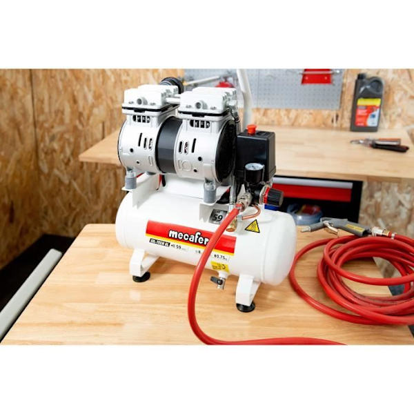 Tyst kompressor - MECAFER - 425513 - 6L - 0,5HP - Grå Grå