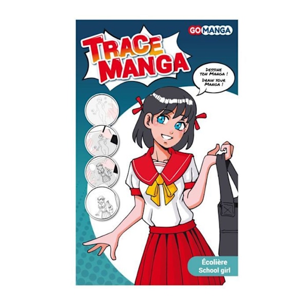 Manga-spårmall - GO MANGA - Skolflicka - Tracing-rutnät - A4-format - Flexibel plast Flerfärgad