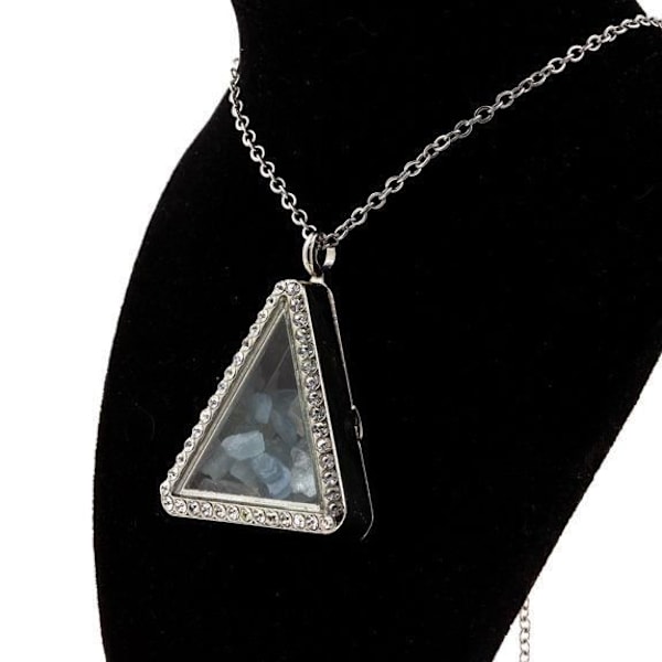 Collier - ABIJOUX - Rå Aigue-Marine - Triangle vedhæng - Rustfrit stål - Kvinde Blå