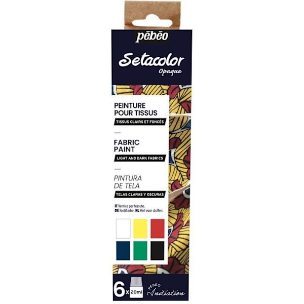 Startkit - Pébéo - Tygfärg - 6 burkar om 20 ml - Ljus och mörka tyger Lätta tyger, Mörka tyger