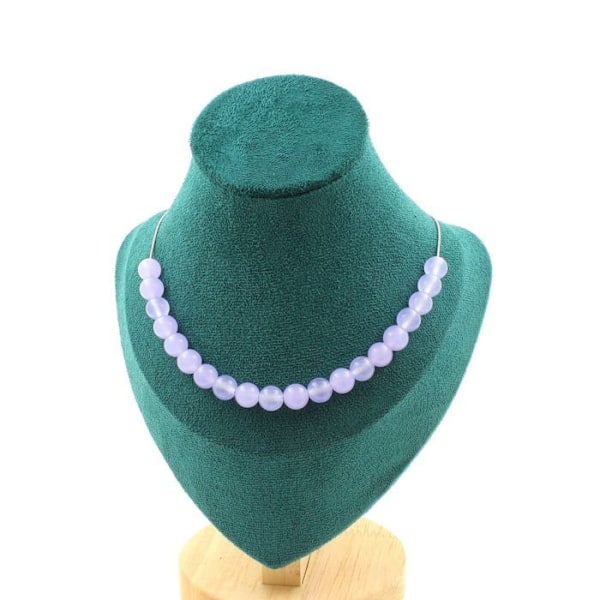 Collier - ABIJOUX - Lavendel Calcedon - 20 perler 8 mm - Rustfrit stål - 45 cm Lavendel