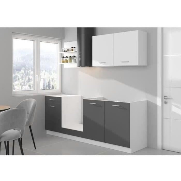 PREGO komplet køkken - L 210 cm - Grafitgrå indretning - 210 cm bordplade medfølger Grå