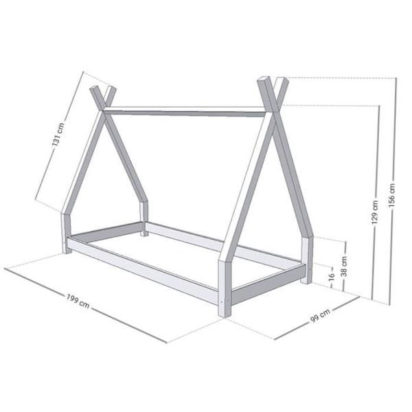 Tipi lastensänky - GENERIQUE - NAKANA - Massiivipuu - 90 x 190 cm - Säleet - Vaaleansininen Blå