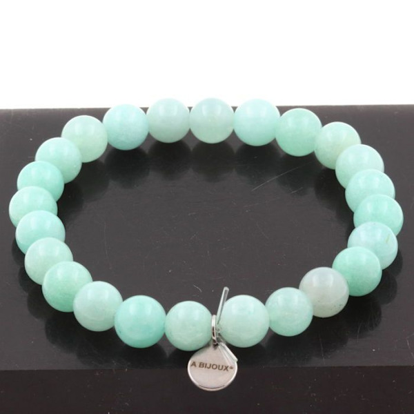 Stenar och mineraler. Amazonite Beads Armband 8 mm. Tillverkad i Frankrike. Anpassningsbar storlek.