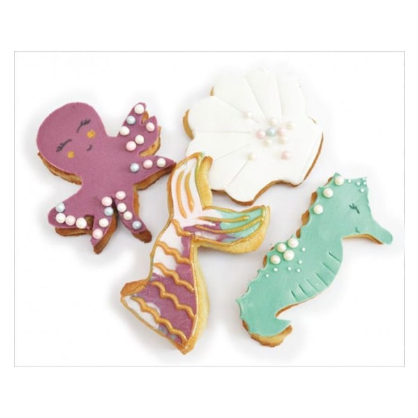 4 Havfrue Cookie Cutters + Sort glasurpen