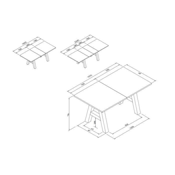 GRANADA udtrækbart spisebord - Industriel stil - 6/10 personer - 2 udtræk 40 cm - L 157/237 x D 90 x H 75 cm - Eg/sort hantverkare ek / svart
