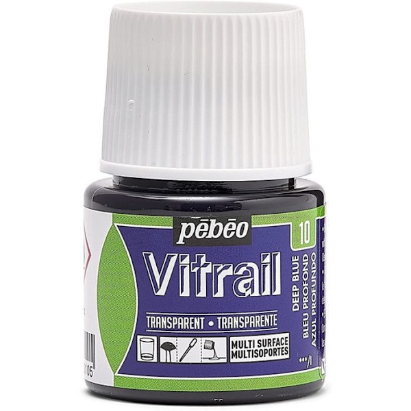 Glasmaleri - Pébéo - Dyb blå - 45ml - Transparent - Blank Transparent djupblå