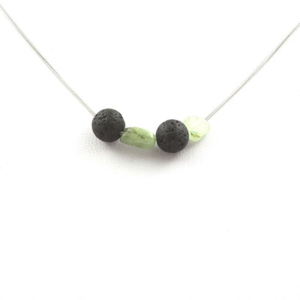 Kivet ja mineraalit. Vihreä Apatiitti kaulakoru Madagaskarilta + 8 mm Lava Beads Ruostumaton teräsketju. Grön