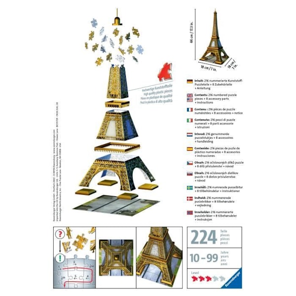 3D Eiffeltårnet puslespil - Ravensburger - 216 brikker - uden lim - Arkitektur og monumenter Flerfärgad