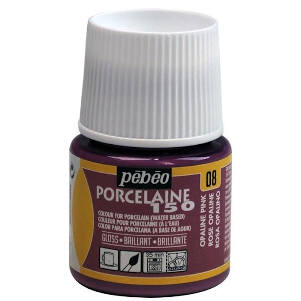 Porcelainmålning - Pébéo - 150 Glänsande Rosa opal N°08 - Flaska 45ml - Bränning 150°C - Glänsande färger Rosa
