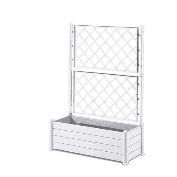 STEFANPLAST Rektangulär blomlåda med spaljé - Träfinish - 100 x 43 x H 142 cm - 80 L - Vit Vit
