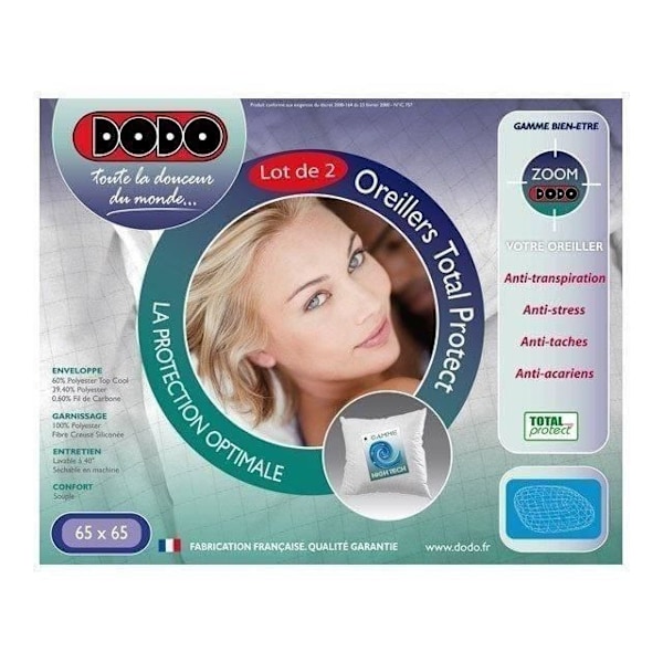 DODO Sæt med 2 Total Protect puder 65x65 cm hvid Vit