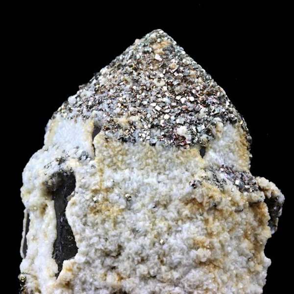 Sten og mineraler. Pyrit + kvarts. 269,0 øre. Panasqueira-minerne, Covilhã, Portugal.