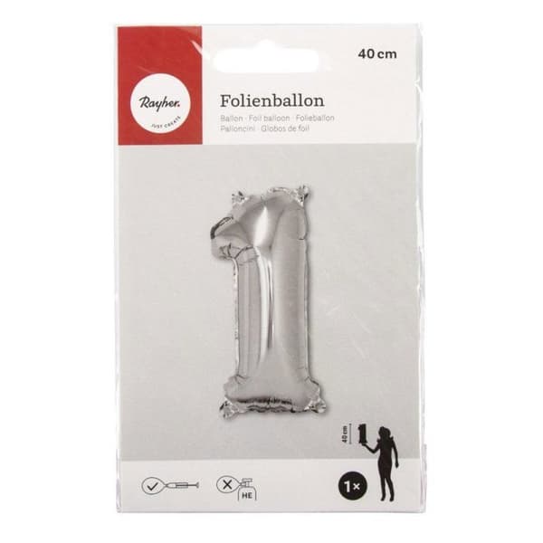 Ballong Siffra 1, 40cm, 1st., silver