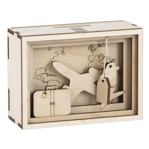 Trækasse i træ - Rejse - 11,5 x 8,5 x 5 cm - DIY sæt - Dekorative genstande - Unisex Beige