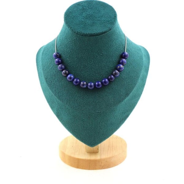 Halsband - Ett smycke - Lapislazuli - 15 pärlor - Rostfritt stål - Anpassningsbar storlek Blå