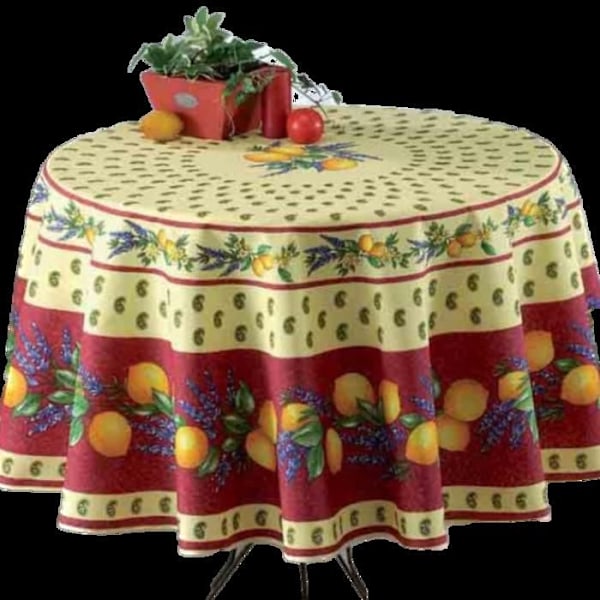 Rund Dækken - Provencalsk - Citron - 100% Polyester - Anti-Plet - Maskinvaskbar Röd