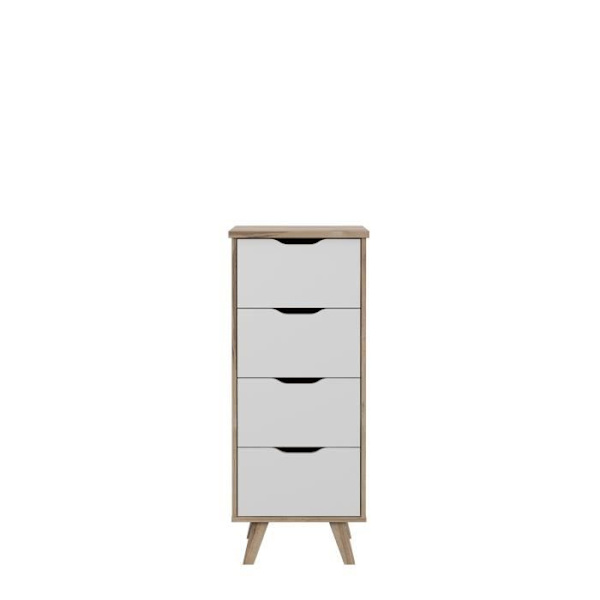 4-skuffers kommode - I spånplade - Eg og hvid indretning - Moderne - L 45 x D 42 x H 108 cm Matt vit / Naturlig ek