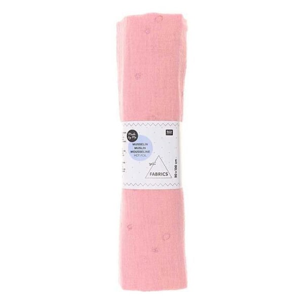 Kaksinkertainen puuvillaharsokangas 50 x 130 cm - 130 g / m² - Lohi ja kuuma folio Rosa