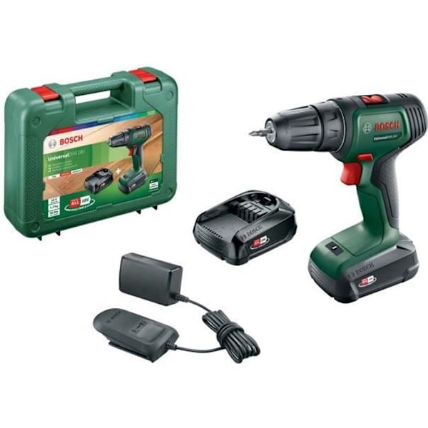 Bosch akku boreskruetrækker - UniversalDrill 18 (Leveres med 2 18V-1,5Ah batterier + oplader + bæretaske)