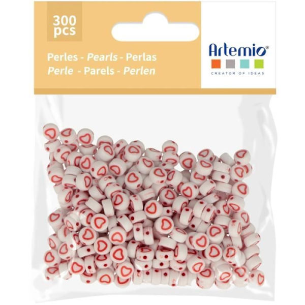 Pyöreät akryylihelmet - Sydän - Punainen ja Valkoinen - 7 mm - 300 kpl Vit