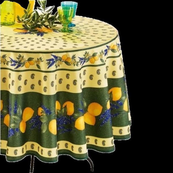 Rund Dækken - Provencalsk - Citron - 100% Polyester - Anti-Plet - Maskinvaskbar Grön, citron