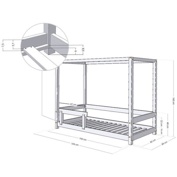 Lit cabane enfant BUNKY 80 x 160 grøn petroleum Grön
