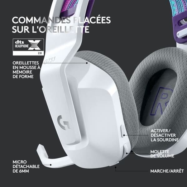 Gaming headset - Trådløs - Logitech G - G733 Lightspeed - PS5, PS4, PC, MAC - Hvid