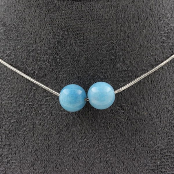 Collier - En bijou - Calcédoine bleu 8mm - Rustfrit stål - Længde 45cm - Unisex Blå