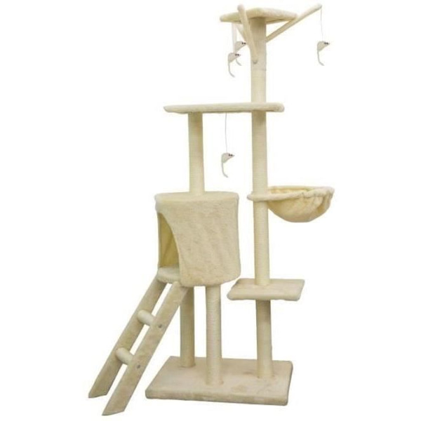 JIPSY Beige kattträd 79 x 34 x 138 cm - 3 plattformar, 1 abborre, 1 kennel, 1 trappa, skrapstolpar Beige